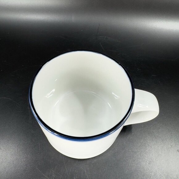 Dansk Concerto Allegro Blue Rimmed Coffee Mug Cup Portugal Ceramic White VTG - Picture 10 of 14